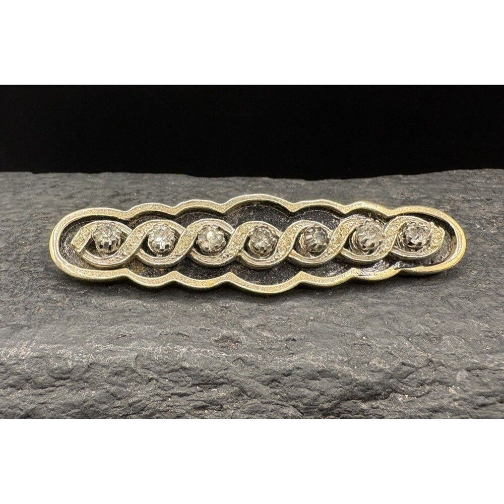 Vintage Silver Tone Art Deco Clear Bar Brooch Rhinestones 3”